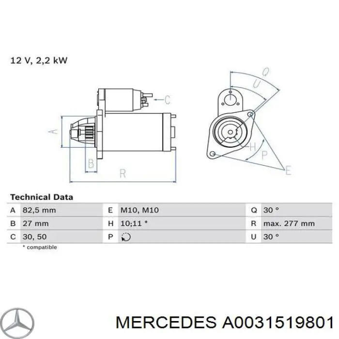 Burro de arranque  Mercedes A0031519801 precio, desde 92,30 EUR