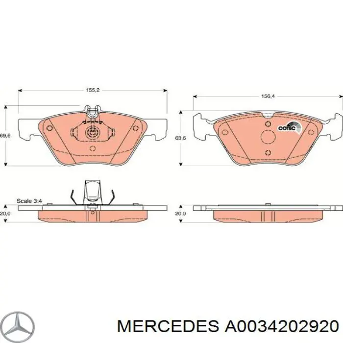 A0034202920 Mercedes pastillas de freno delanteras