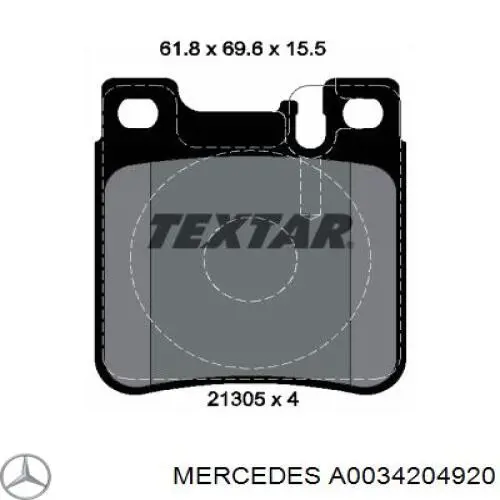Comprar A0034204920 Mercedes Pastillas de freno traseras