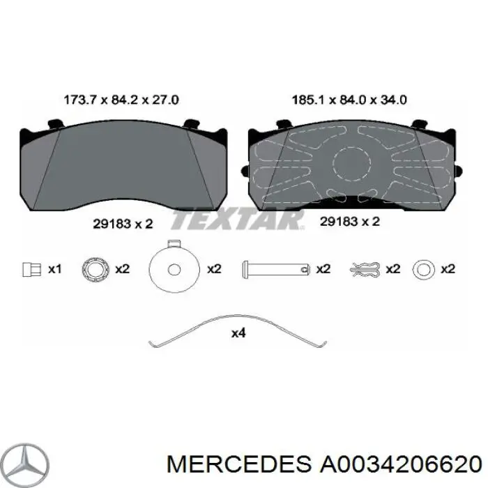 A0034206620 Mercedes pastillas de freno delanteras