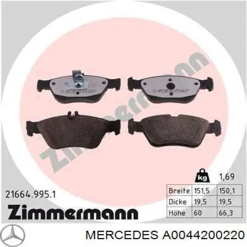 Comprar A0044200220 Mercedes Pastillas delanteras de freno