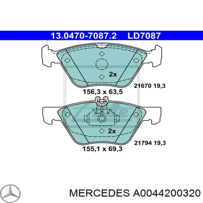 A0044200320 Mercedes pastillas de freno delanteras
