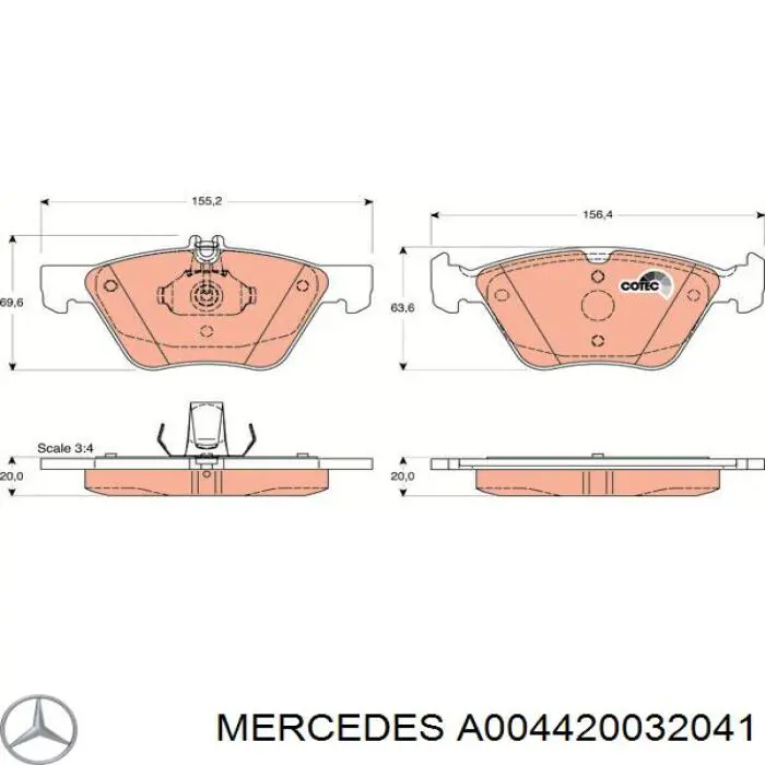 A004420032041 Mercedes pastillas de freno delanteras