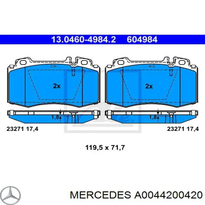 A0044200420 Mercedes pastillas de freno delanteras