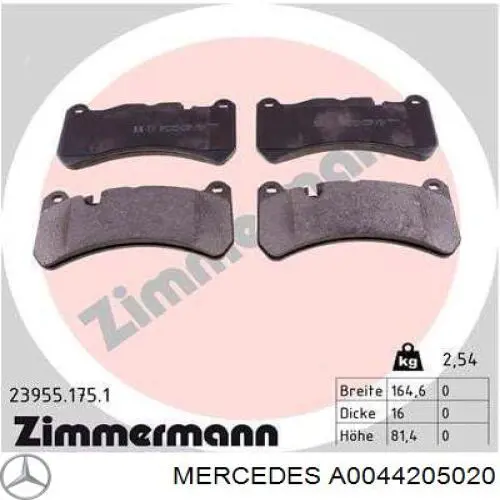 Pastillas freno delanteras Mercedes A0044205020 precio, desde 51,32 EUR