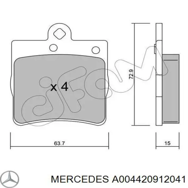 A004420912041 Mercedes pastillas de freno traseras