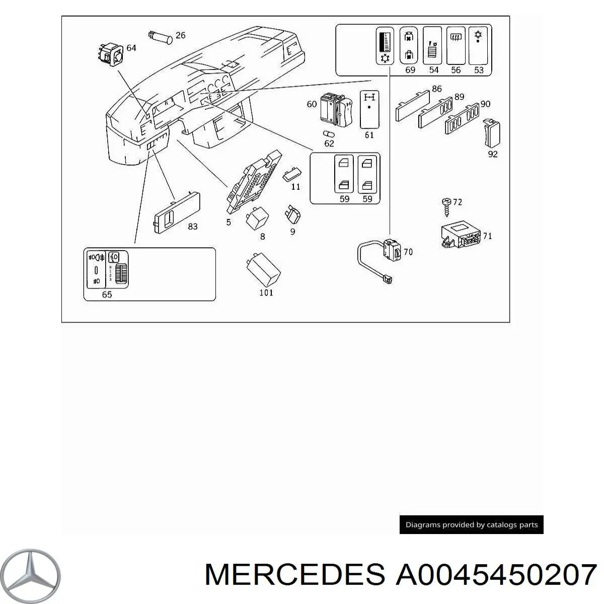 A0045450207 Mercedes botón de elevalunas delantero derecho