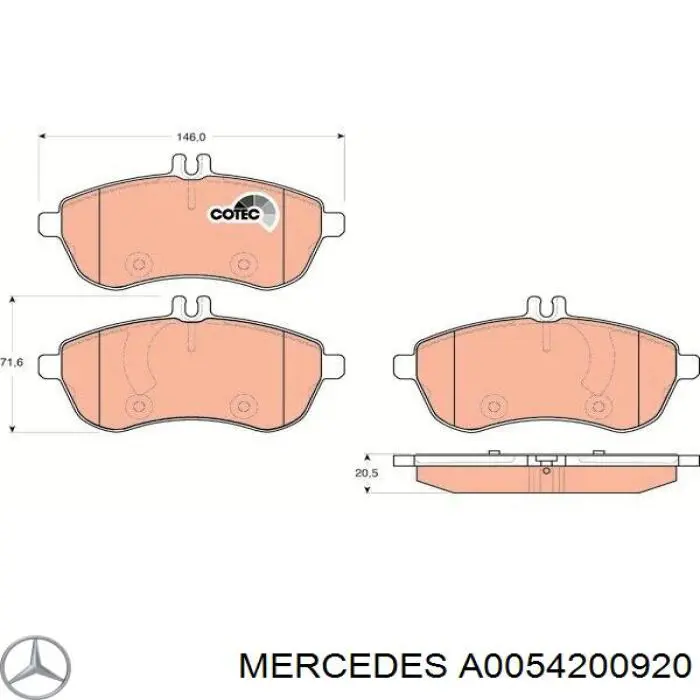 A0054200920 Mercedes pastillas de freno delanteras