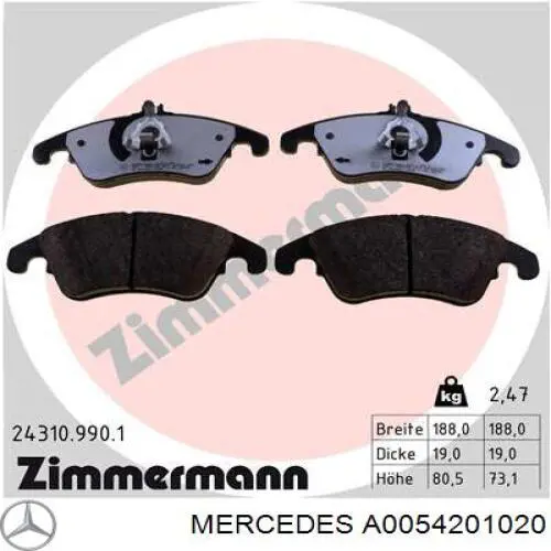 Comprar A0054201020 Mercedes Pastillas delanteras de freno
