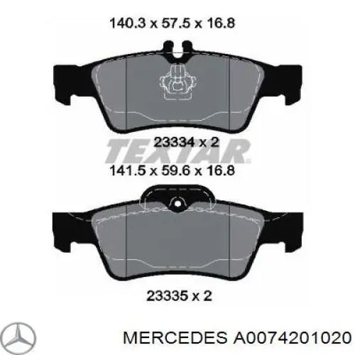 A0074201020 Mercedes Pastillas freno traseras