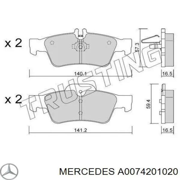 Pastillas traseras de freno Mercedes A0074201020 precio, desde 24,33 EUR