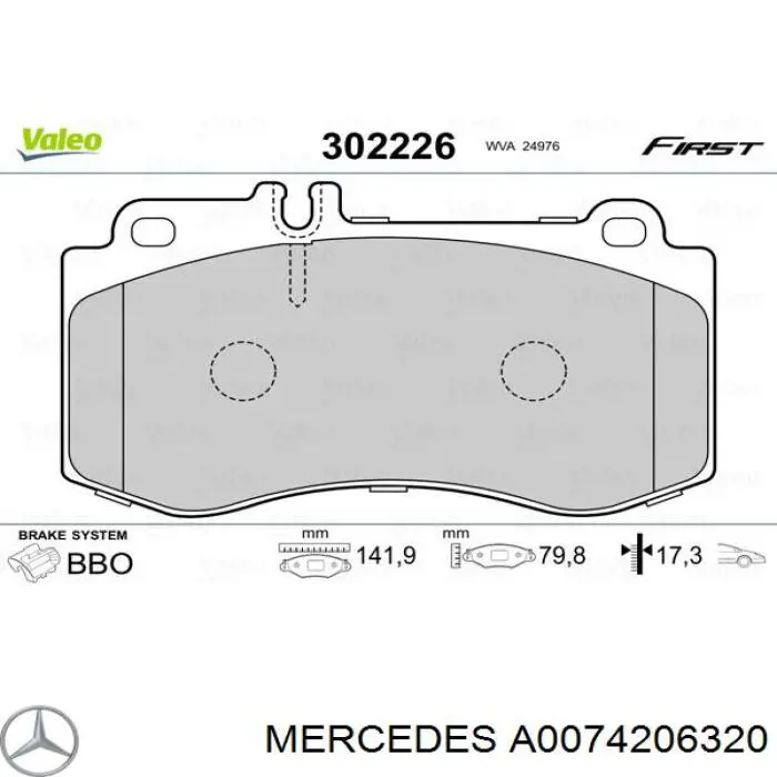 Comprar A0074206320 Mercedes Pastillas delanteras de freno