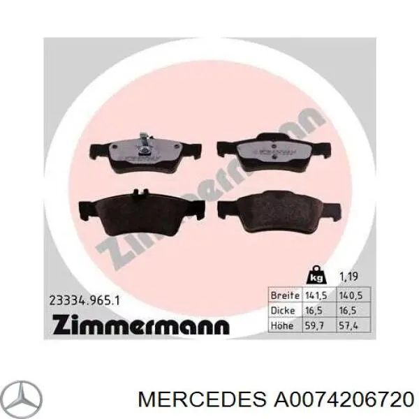 A0074206720 Mercedes Pastillas freno traseras