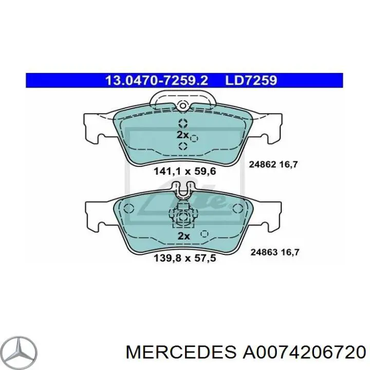 Comprar A0074206720 Mercedes Pastillas de freno traseras