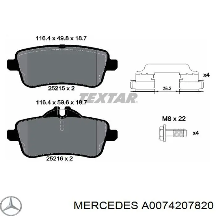 Pastillas traseras de freno Mercedes A0074207820 precio, desde 48,64 EUR