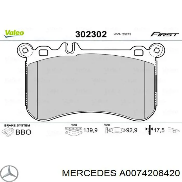 A0074208420 Mercedes pastillas de freno delanteras