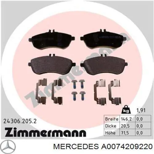 Pastillas de freno A0074209220 Mercedes