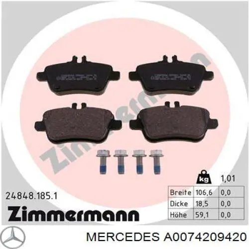 A0074209420 Mercedes Pastillas freno traseras