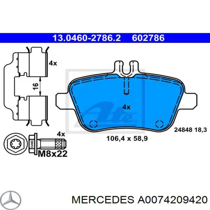 Pastillas de freno traseras A0074209420 Mercedes