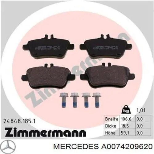 A0074209620 Mercedes pastillas de freno traseras