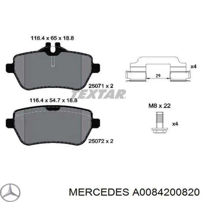 A0084200820 Mercedes pastillas de freno traseras