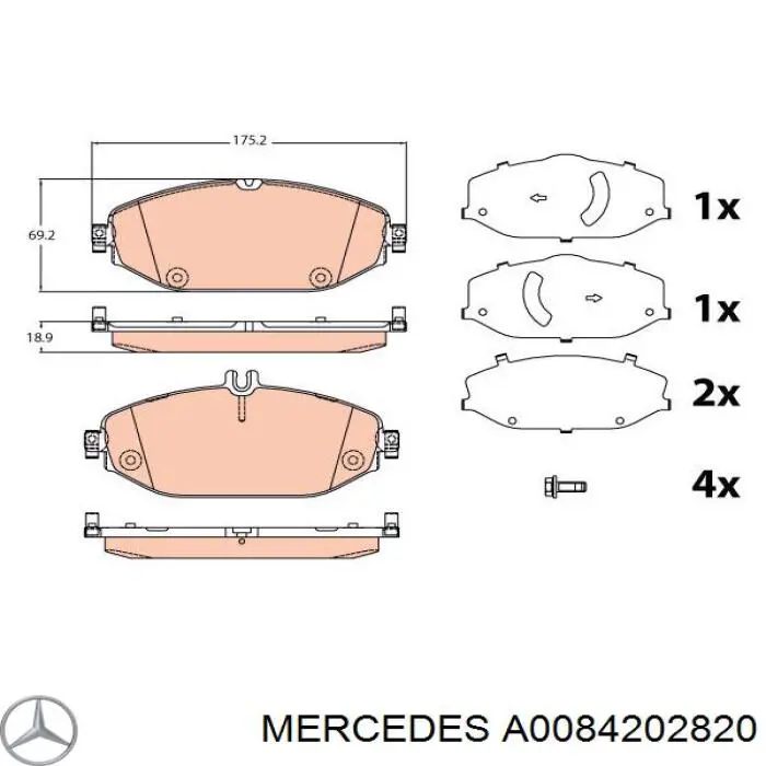 Pastillas freno delanteras Mercedes A0084202820 precio, desde 38,16 EUR