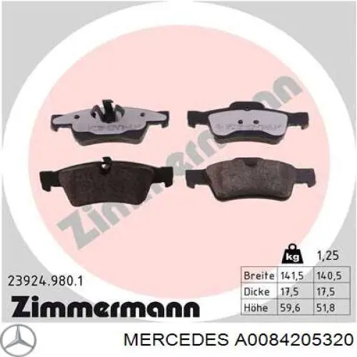 Pastillas traseras de freno Mercedes A0084205320 precio, desde 34,08 EUR