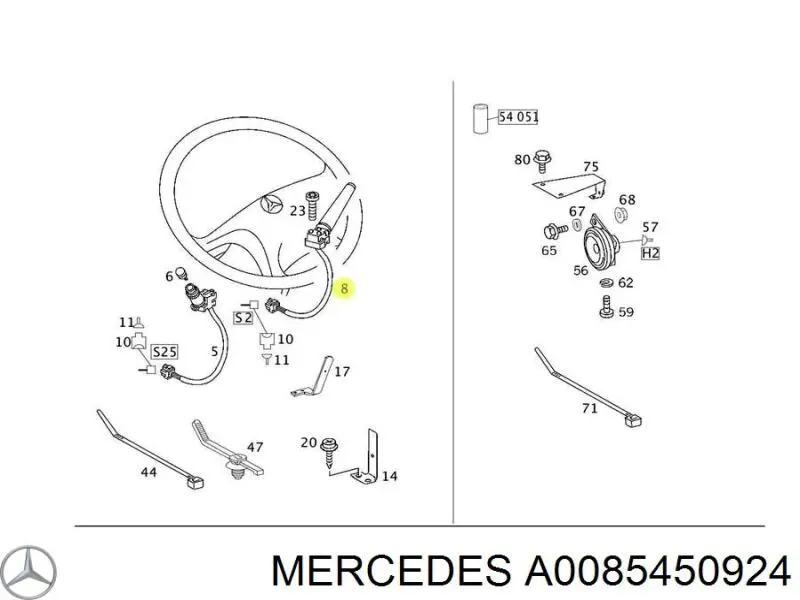 0085450924 Mercedes Conmutador derecho de la columna de dirección