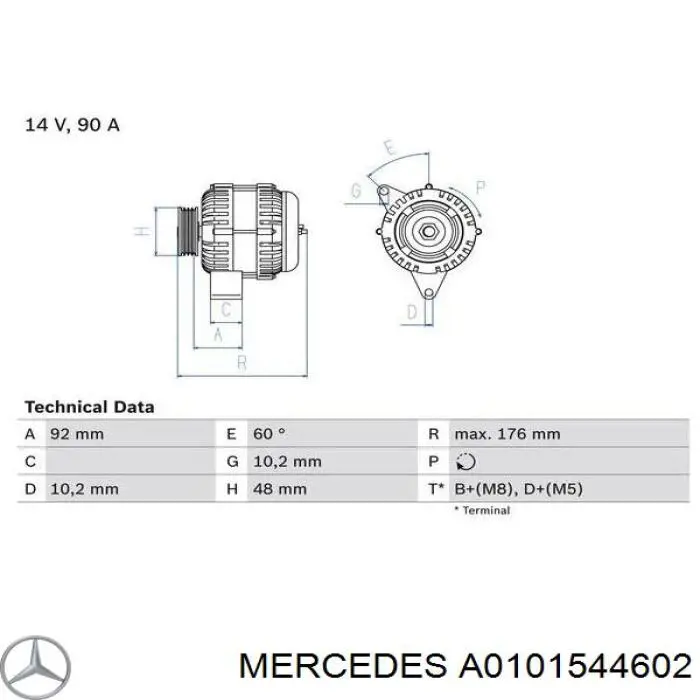 Alternador del motor Mercedes A0101544602 precio, desde 139,54 EUR