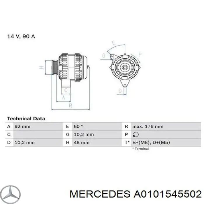 Alternador del motor Mercedes A0101545502 precio, desde 91,48 EUR