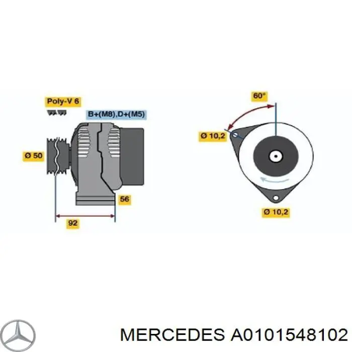 Alternador del motor Mercedes A0101548102 precio, desde 171,46 EUR