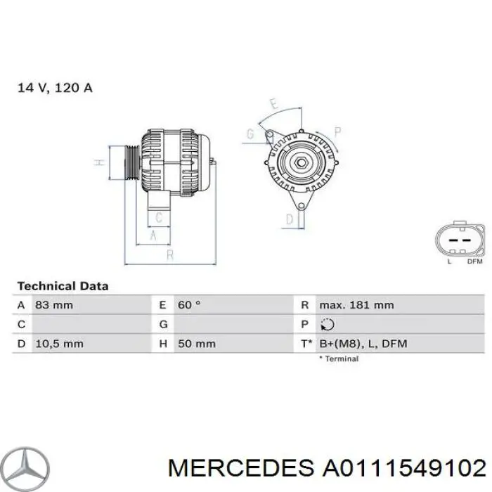 A0111549102 Mercedes Alternador de coche