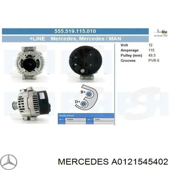 Alternador del motor Mercedes A0121545402 precio, desde 193,33 EUR