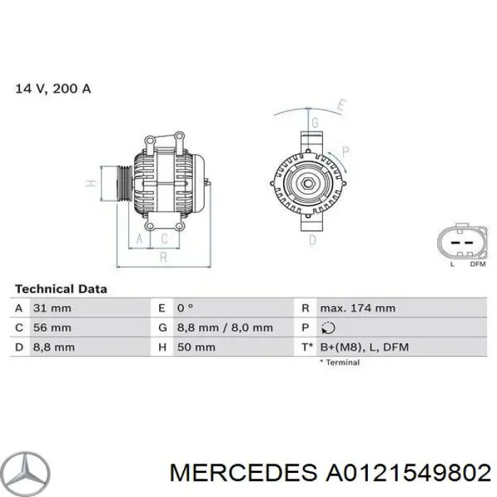 A0121549802 Mercedes alternador