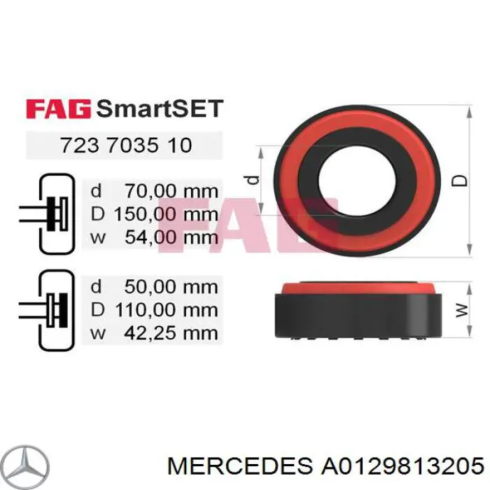 Cojinete interno del cubo de la rueda delantera MERCEDES A0129813205