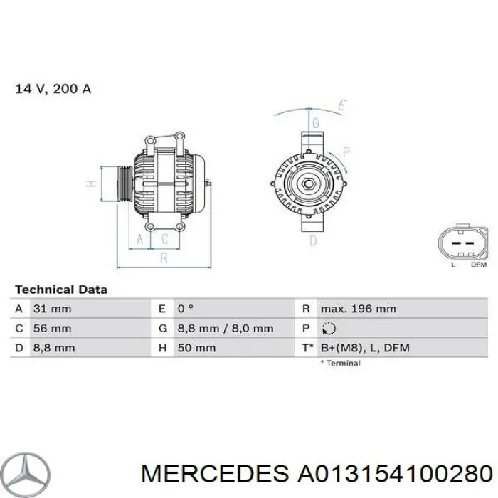 A013154100280 Mercedes alternador