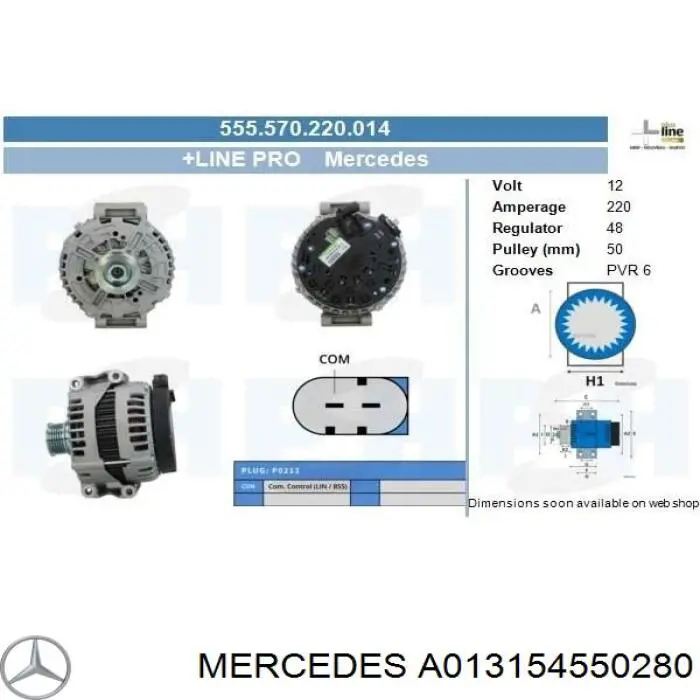 Alternador del motor Mercedes A013154550280 precio, desde 346,43 EUR