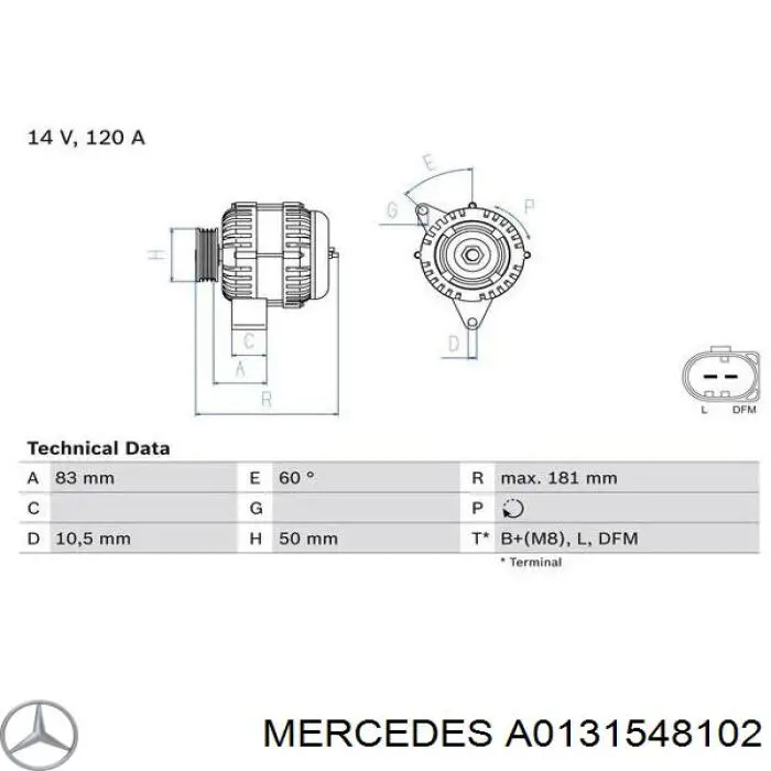 Alternador del motor Mercedes A0131548102 precio, desde 110,35 EUR