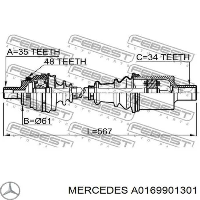 A0169901301 Mercedes tornillo del semieje delantero (cv exterior)