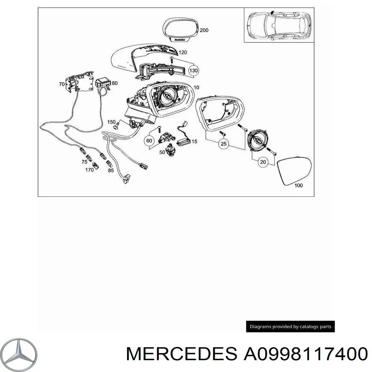 A0998117400 Mercedes Cubierta de espejo retrovisor derecho