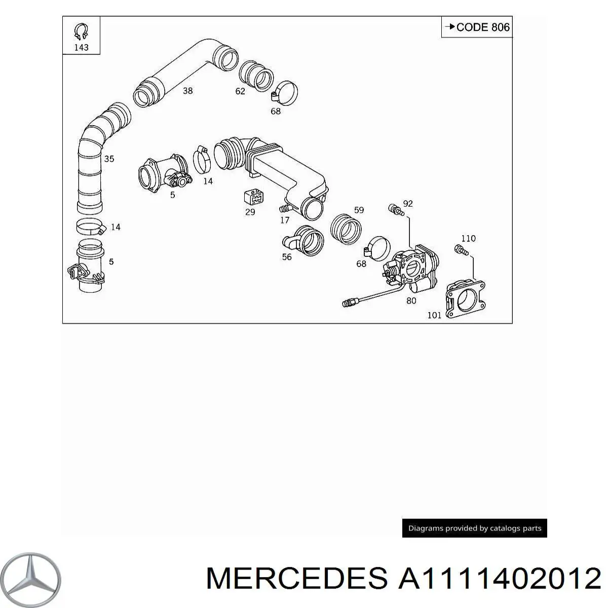 Manguito de aire del medidor de masa de aire Mercedes A1111402012 precio, desde 153,24 EUR