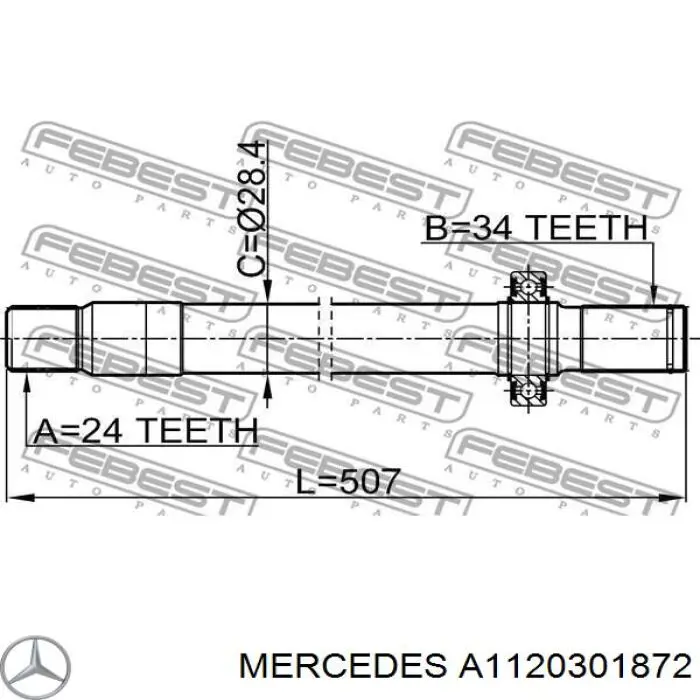 A1120301872 Mercedes semieje de transmisión intermedio