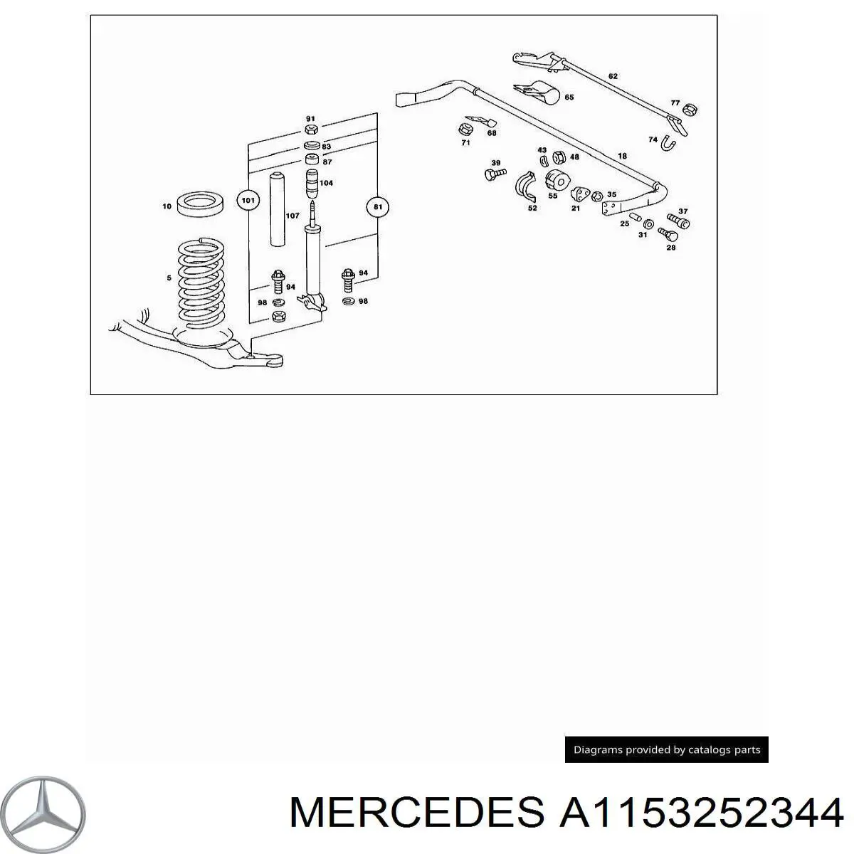 A1153252344 Mercedes caja de muelle, eje trasero, arriba