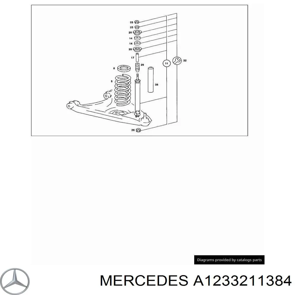 A1233211384 Mercedes caja de muelle, eje delantero, arriba