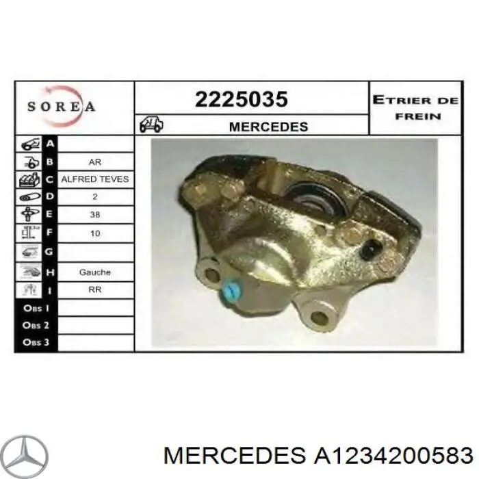 Comprar A1234200583 Mercedes Pinza de freno trasera izquierda