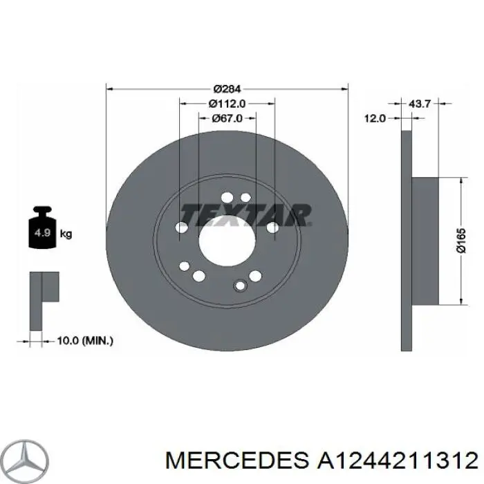 A1244211312 Mercedes disco de freno delantero