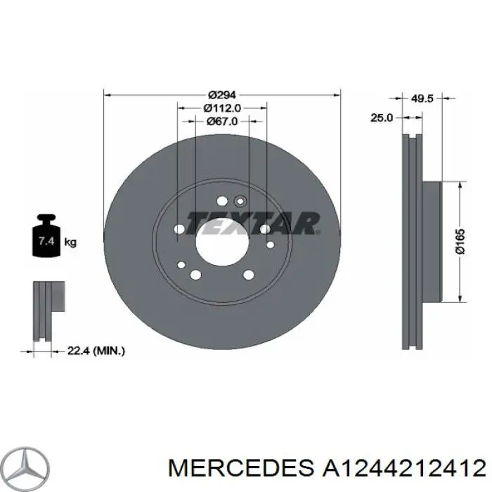 A1244212412 Mercedes disco de freno delantero