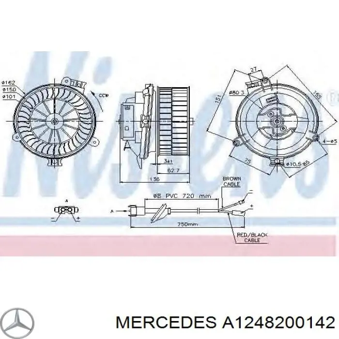 A1248200142 Mercedes motor eléctrico, ventilador habitáculo