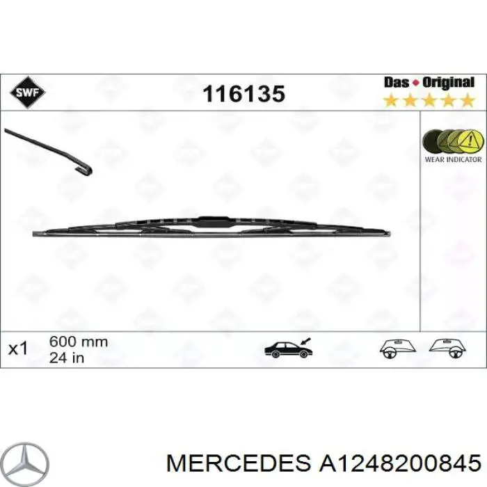 A1248200845 Mercedes juego de limpiaparabrisas de luna delantera, 2 piezas