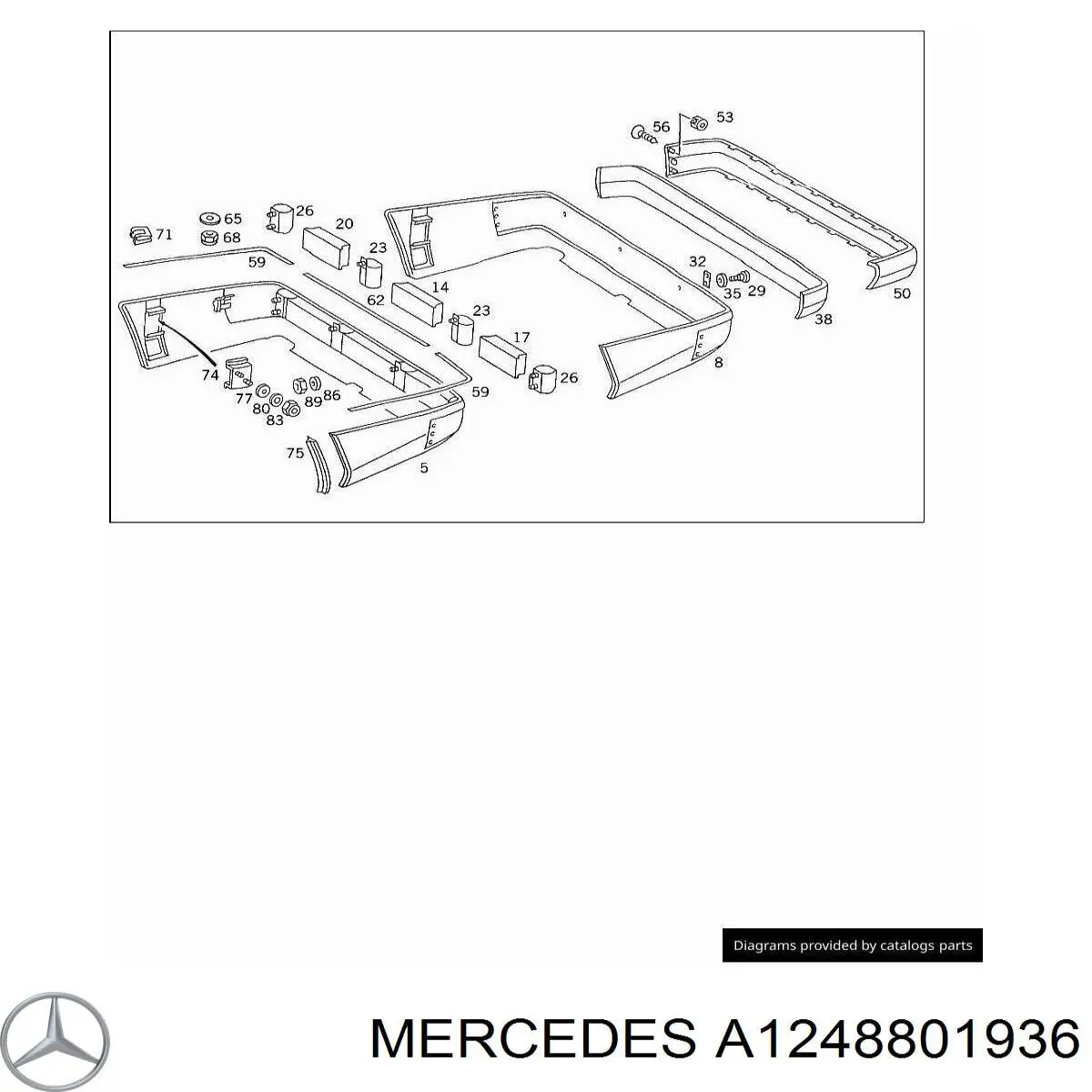 Moldura de parachoques trasero central Mercedes E (C124)